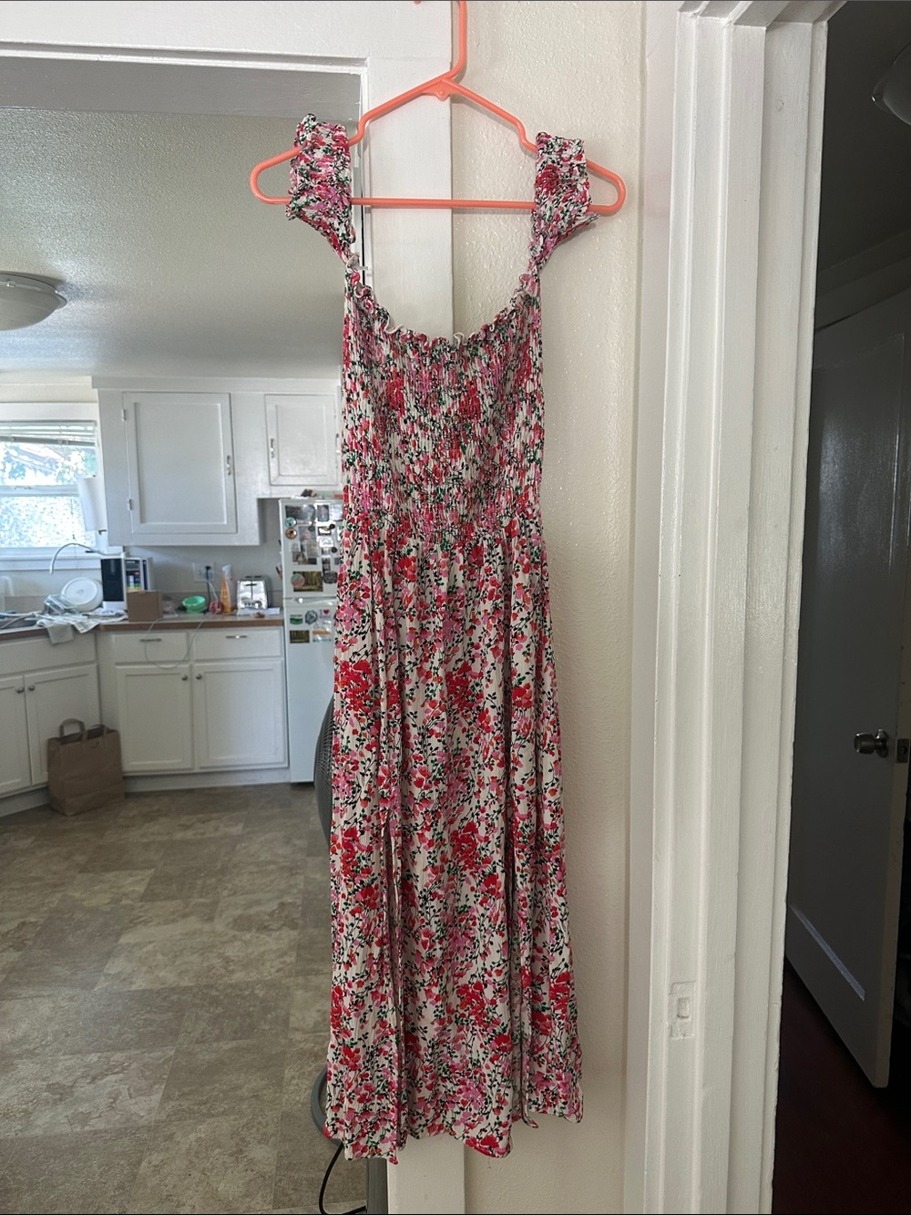 A coral dress. Size small!
